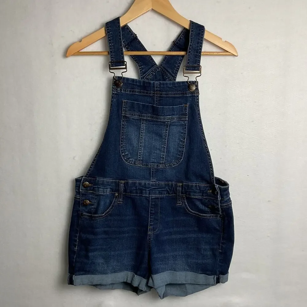 Blue Spice Dark Wash Denim Shorts Overalls Juniors 13